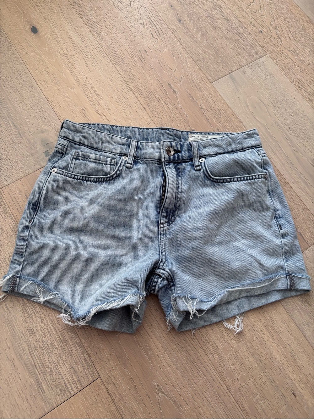 rag & bone Light Blue Distressed Denim Shorts